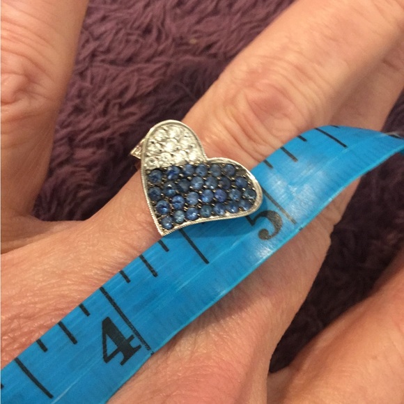 14k 585 White Gold Heart Diamond /Sapphire Ring - Picture 15 of 16